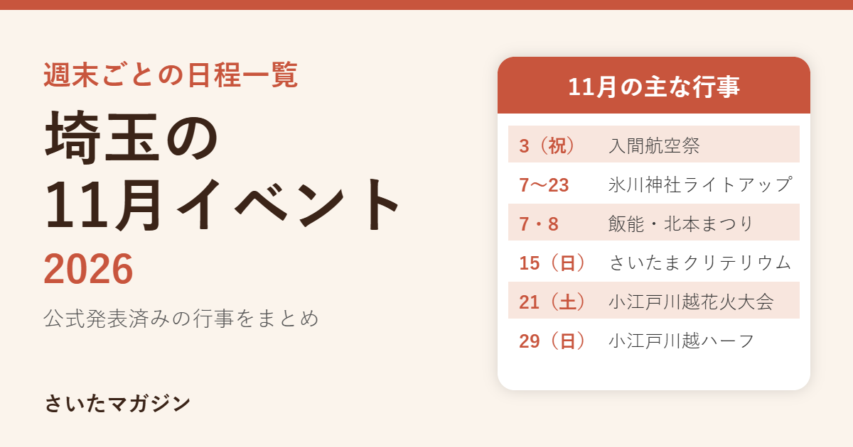埼玉の11月イベント2026 週末ごとの日程一覧