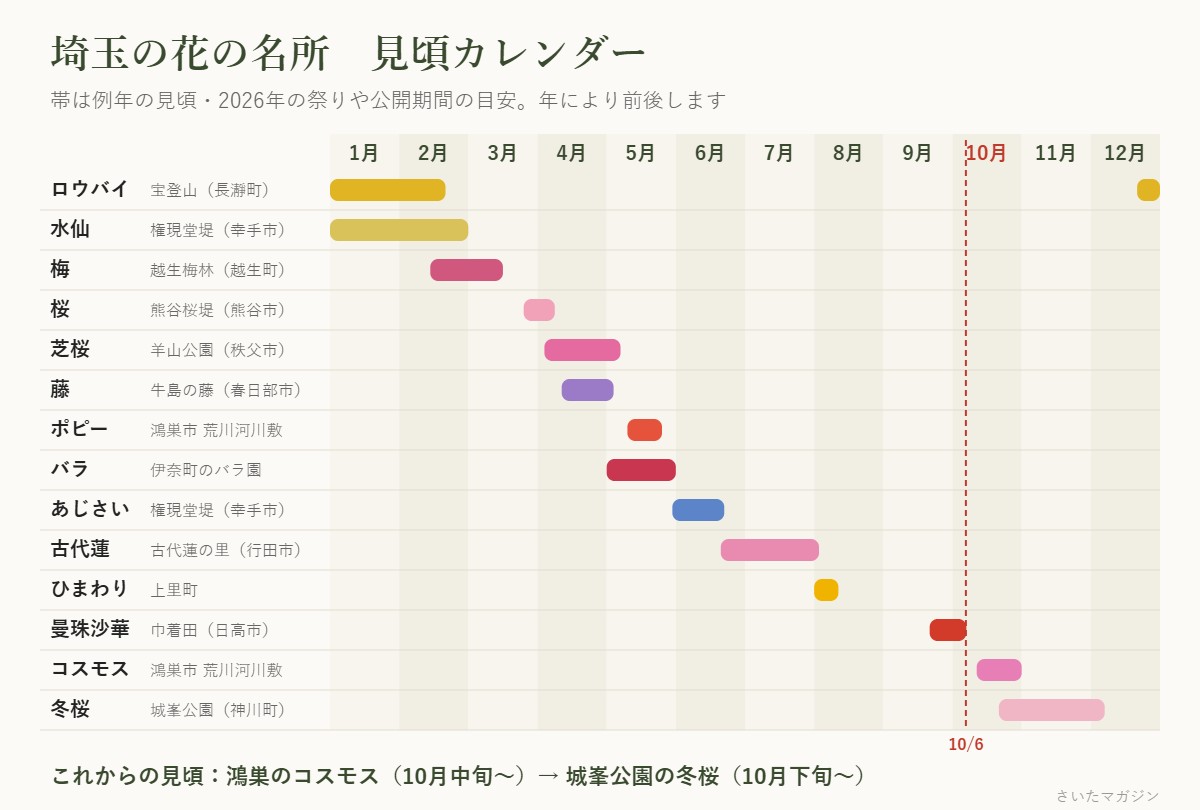 埼玉の花の名所の月別見頃カレンダー