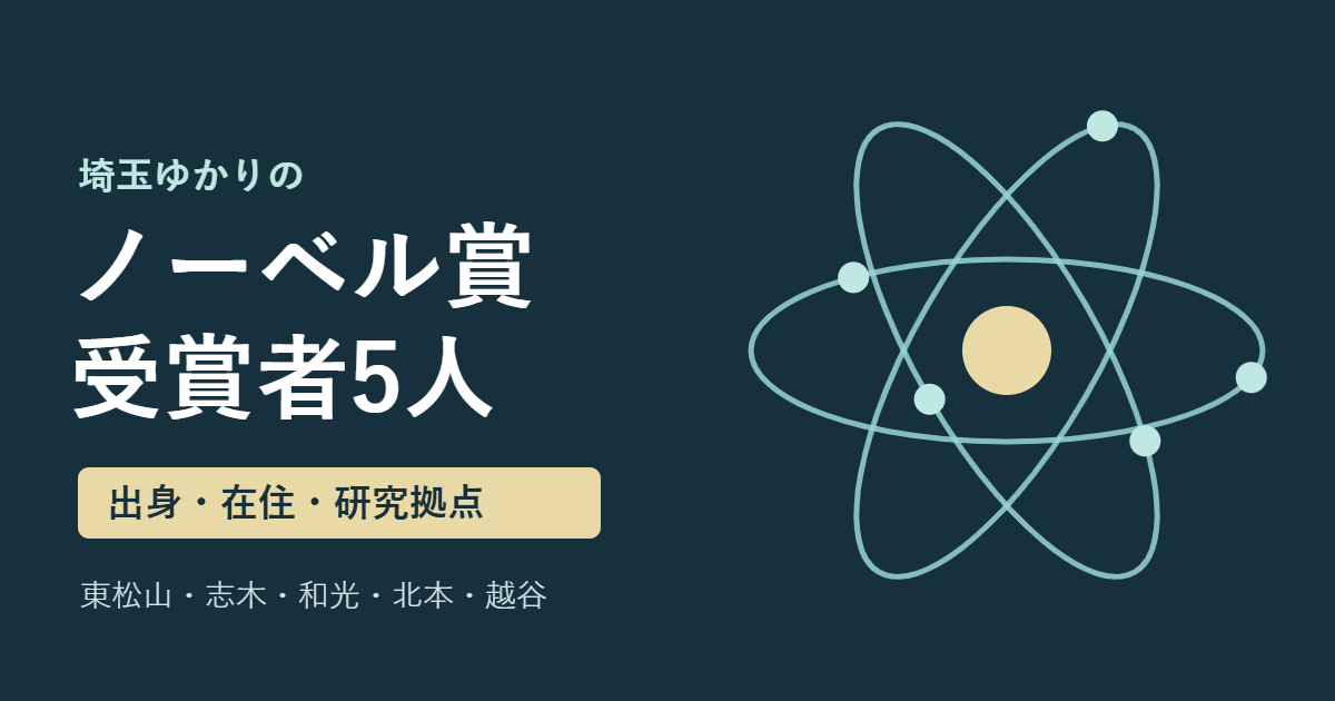 埼玉ゆかりのノーベル賞受賞者5人（出身・在住・研究拠点）